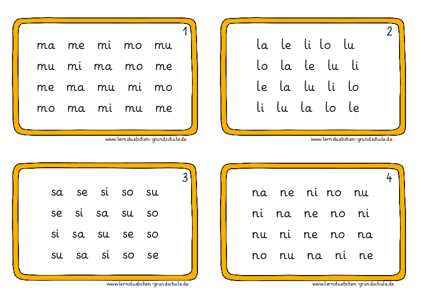 Minikartei zum Silbenlesen - l, m, n, s (1)